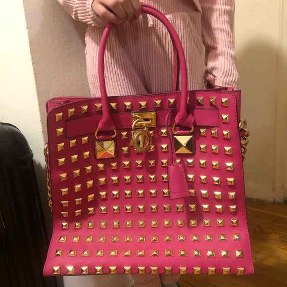 Michael Kors Luxury Studded Large HAMILTON Tote/Bag Pink Limited Edition $1500 - Picture 3 of 14